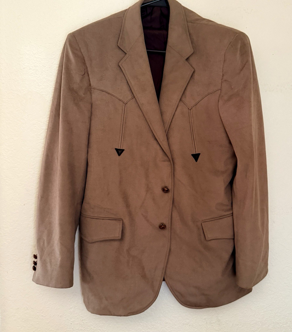 Brad Whitney Western Darts Arrows Suit Jacket Blazer Soft Faux Suede Beige L